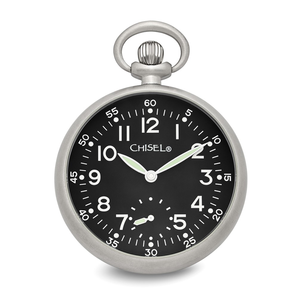 Chisel Stainless Steel Black Dial Pocket Watch, 14.5 Inch Chain